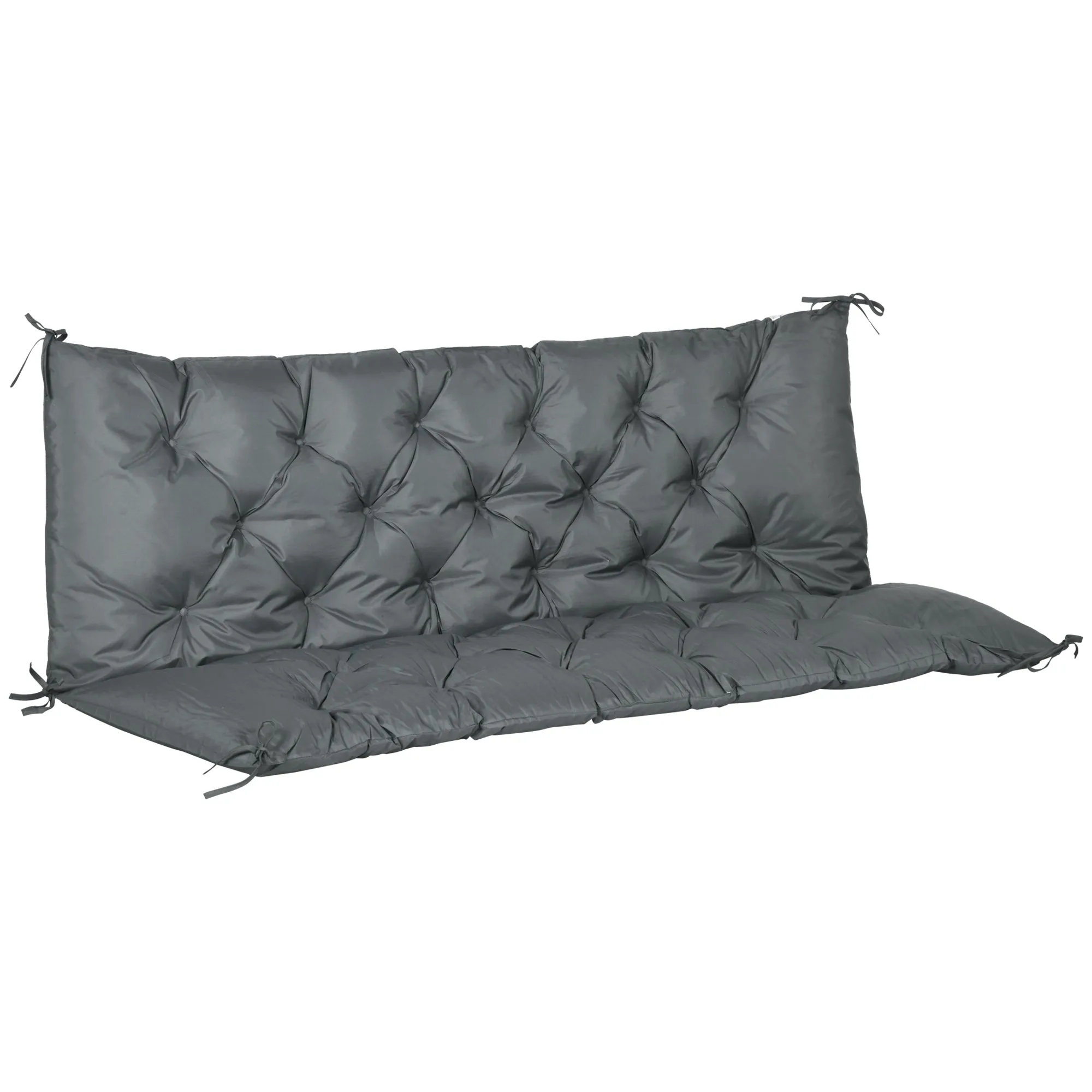3 Seater Outdoor Chair Cushions Garden Bench CushionWith Back and Ties for Indoor and Outdoor Use 98 x 150 cm Dark Grey