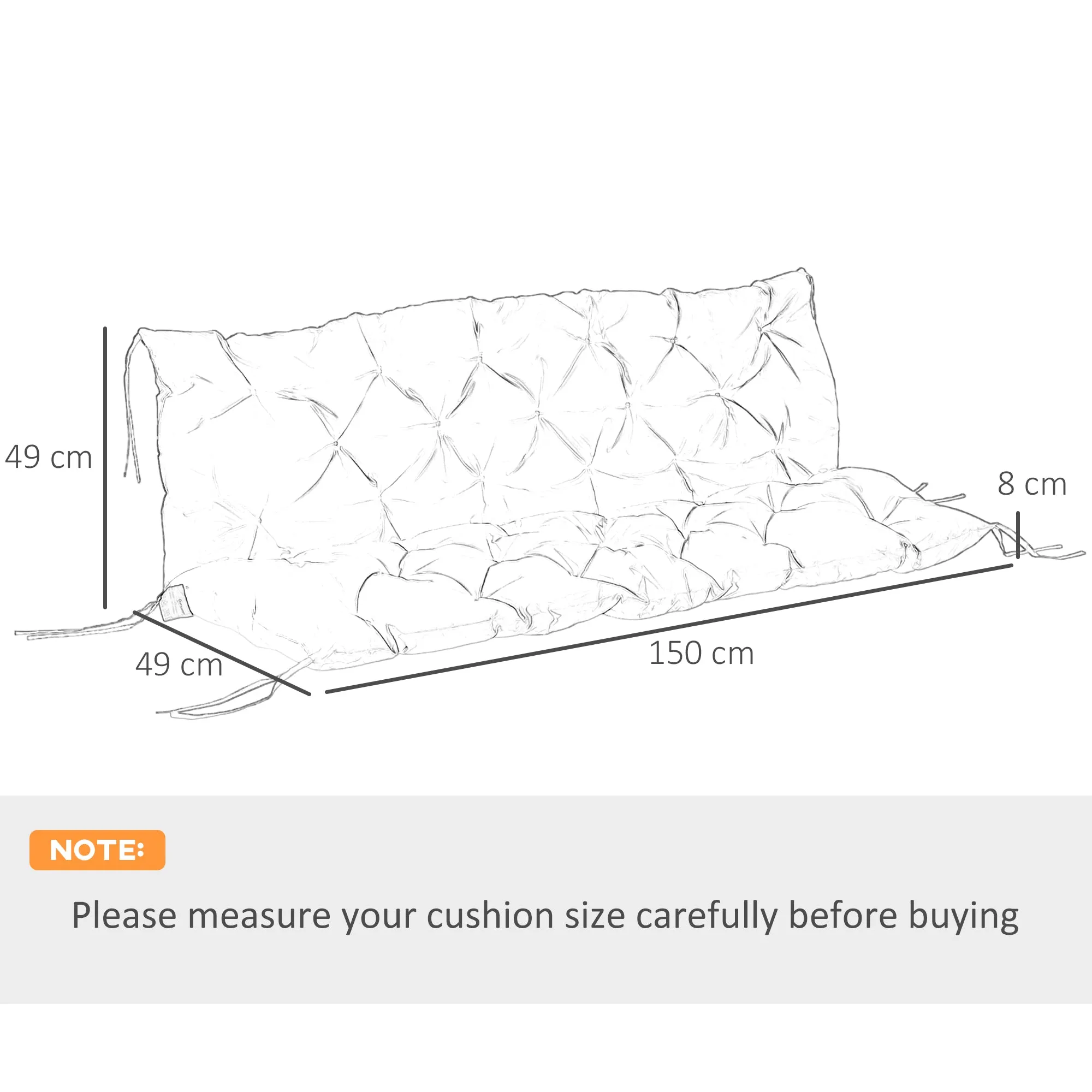 3 Seater Outdoor Chair Cushions Garden Bench CushionWith Back and Ties for Indoor and Outdoor Use 98 x 150 cm Dark Grey