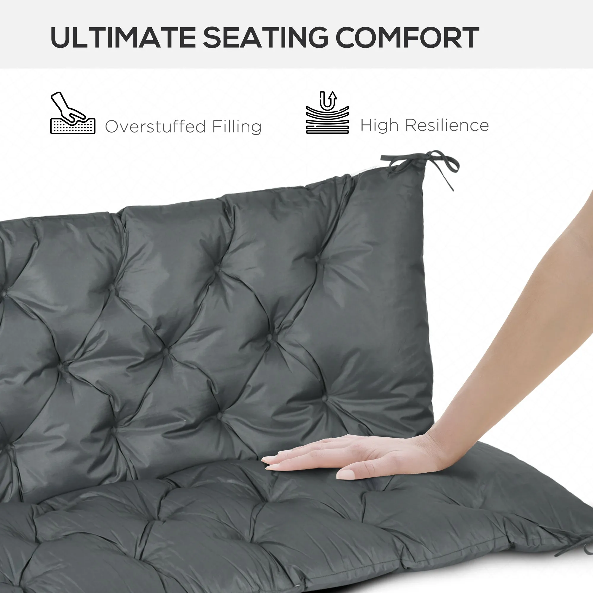3 Seater Outdoor Chair Cushions Garden Bench CushionWith Back and Ties for Indoor and Outdoor Use 98 x 150 cm Dark Grey