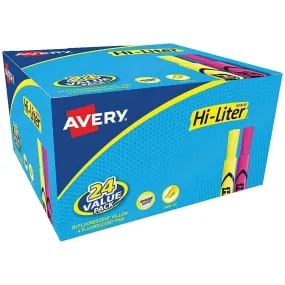 AVERY PRODUCTS CORPORATION HI-LITER Desk-Style Highlighters, Chisel Tip, Assorted Colors, 24/Pack