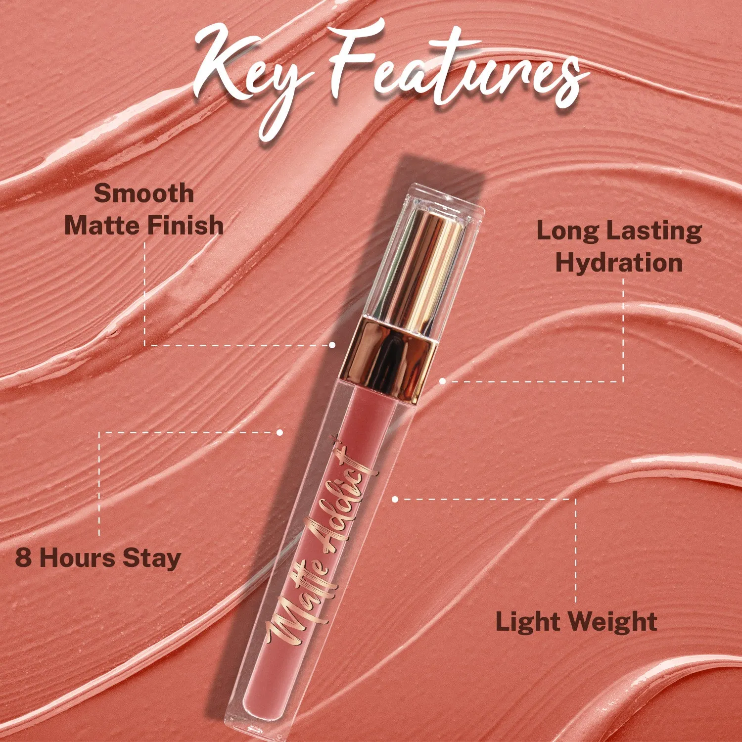 Jaquline USA Matte Addict   Liquid Lipstick, 8Hr stay, Lightweight & Transfer proof - Sunlit Beige 03, 3.5ml