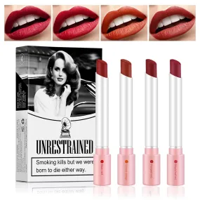 Matte Velvet Lip Tint Set - 4 Long-Lasting Shades in Waterproof Chic Cigarette Case
