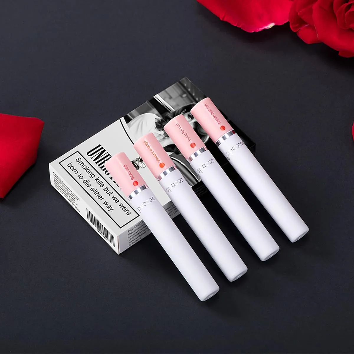 Matte Velvet Lip Tint Set - 4 Long-Lasting Shades in Waterproof Chic Cigarette Case
