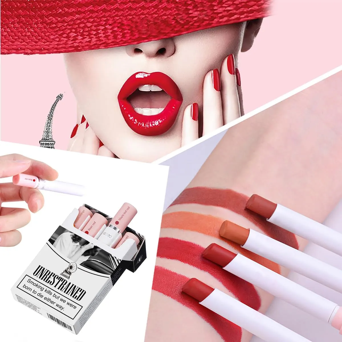 Matte Velvet Lip Tint Set - 4 Long-Lasting Shades in Waterproof Chic Cigarette Case