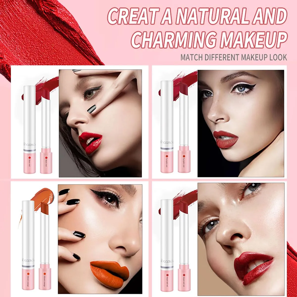 Matte Velvet Lip Tint Set - 4 Long-Lasting Shades in Waterproof Chic Cigarette Case