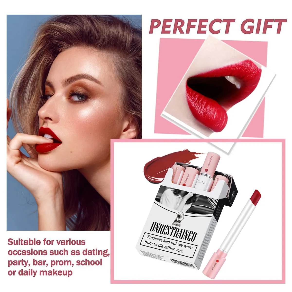 Matte Velvet Lip Tint Set - 4 Long-Lasting Shades in Waterproof Chic Cigarette Case