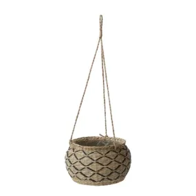 Natural Woven Fiber Hanging Planter Basket with Jute Rope