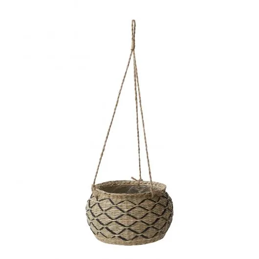 Natural Woven Fiber Hanging Planter Basket with Jute Rope