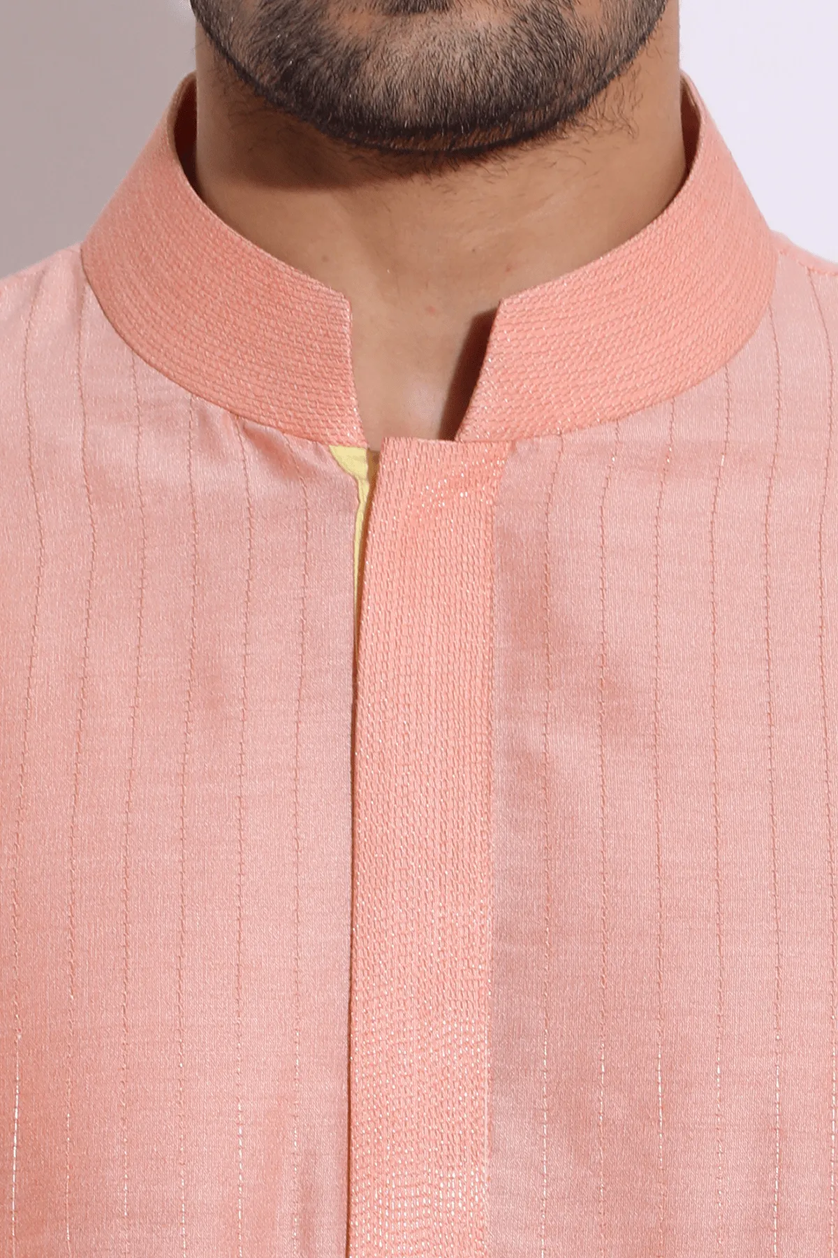 Peach thread embroidered open bandi jacket with peach kurta set