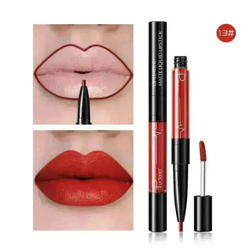 Pudaier Matte Lip Gloss Lip Liner 2 in1 Maquiagem Profissional Completa Agate Red Lip Tint Plumper Tattoo Makeup liquid Lipstick